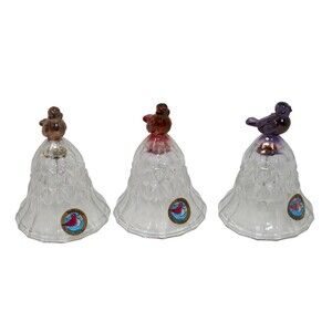 Hofbauer 24% Lead Crystal Byrdes Collection Purple Red & Gold Bird Bell Set